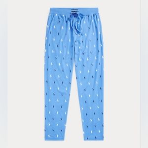 Polo Ralph Lauren All Over Pony Pajama Sleep Pants - Light Blue & White